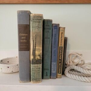 Vintage 6 Blue Book Set Lot Staging Decor Retro Prop Shelf Mantle Centerpiece